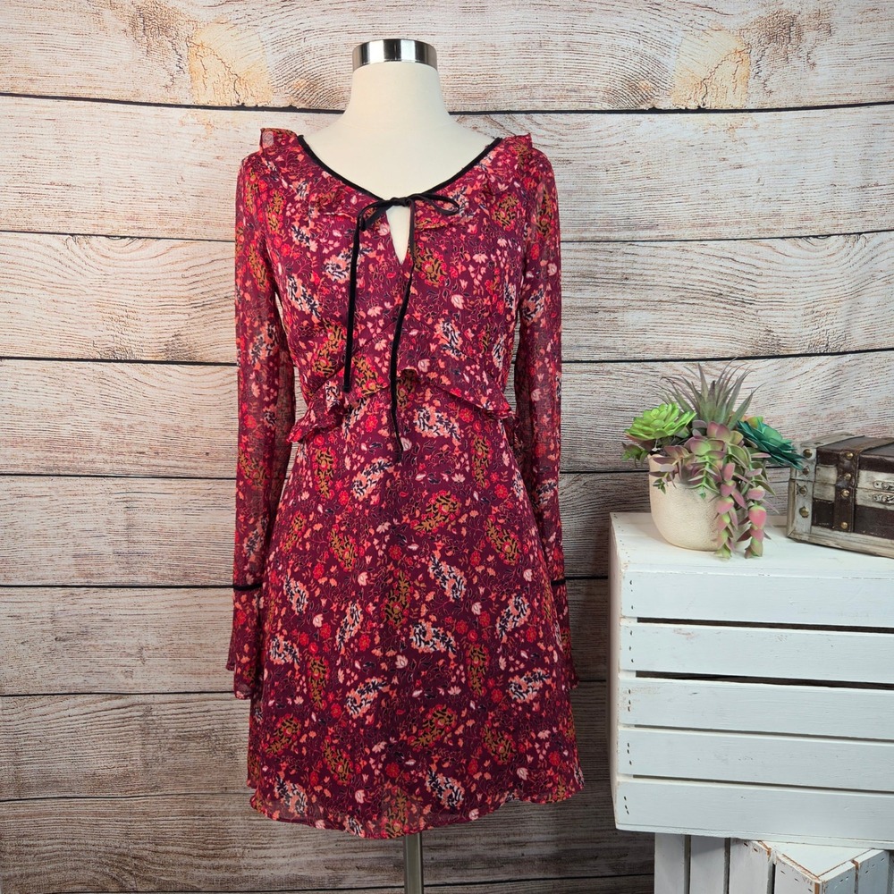 Cupcakes and Cashmere Red‎ Velvet Floral Mini Dress Velvet Trim Boho Size 0 NEW